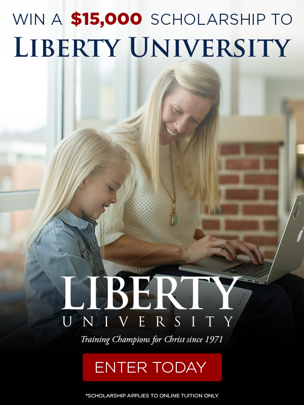 Win a $15,000 Scholarship to Liberty University – get your first year paid for. Enter today