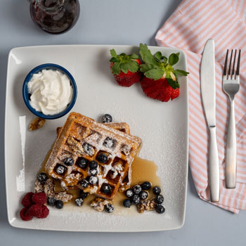 Waffles with Nuts & Blueberry Sauce Waffles with Nuts & Blueberry Sauce